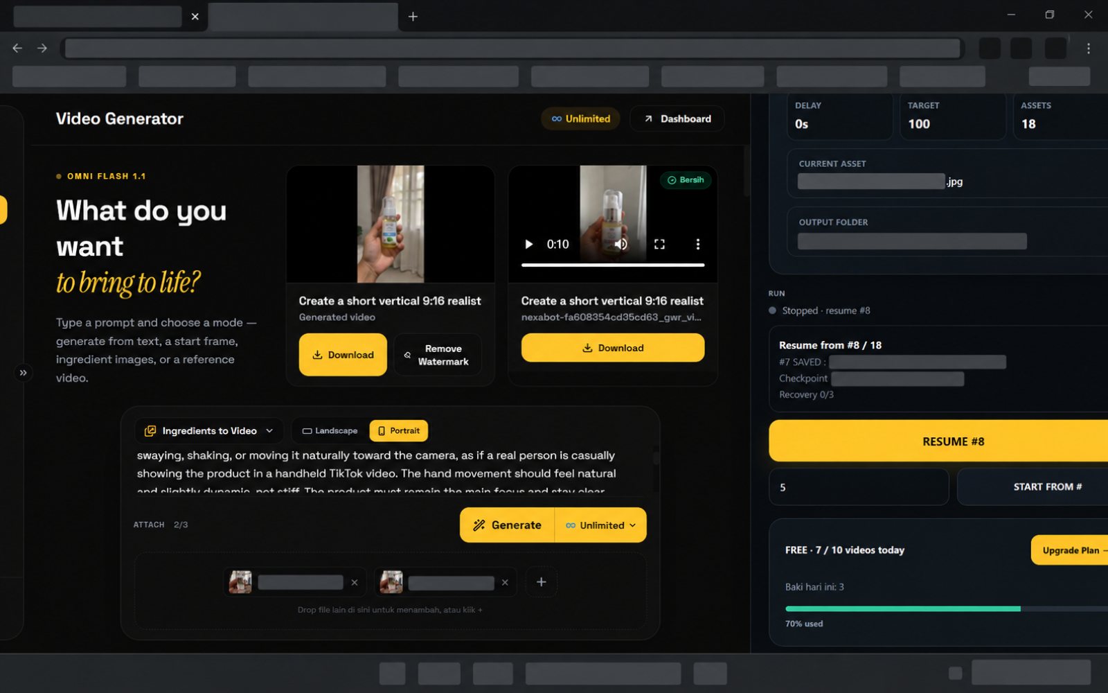Workflow NEXAUTO aktif di sebelah Nexabot; butiran operasi telah disunting untuk privasi